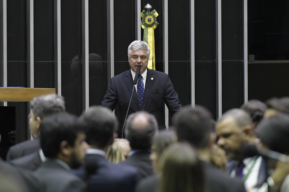 O senador Major Olimpio (PSL-SP) durante discurso em sessão do Congresso — Foto: Waldemir Barreto/Agência Senado
