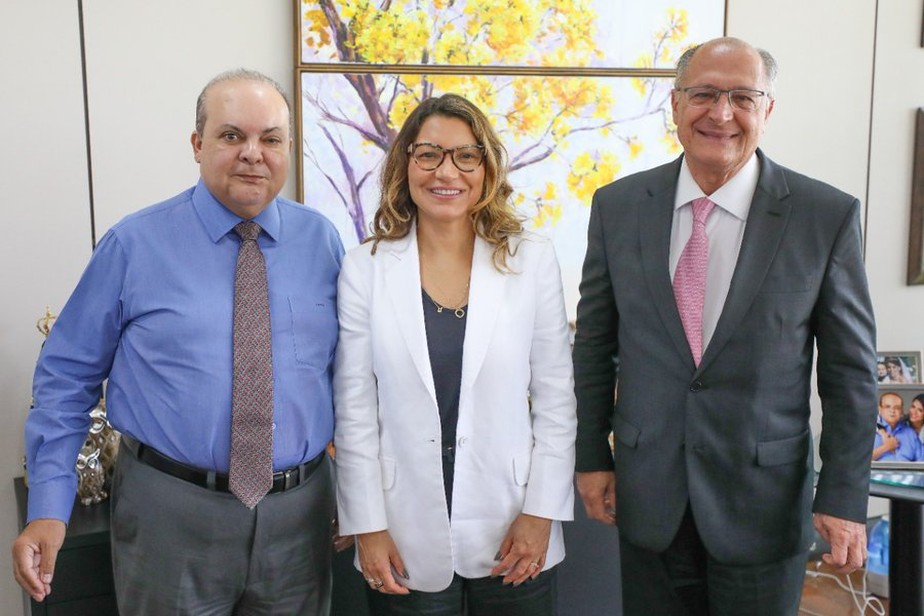 Ibaneis Rocha, Janja da Silva e Geraldo Alckmin em reunião na manhã desta quinta, em Brasília