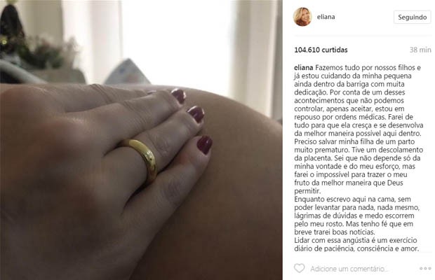 Eliana fala de afastamento após deslocamento da placenta (Foto: Reprodução/Instagram)