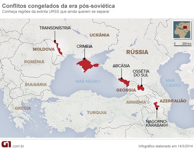 mapa separatismo ex republicas soviéticas (Foto: Arte/G1)