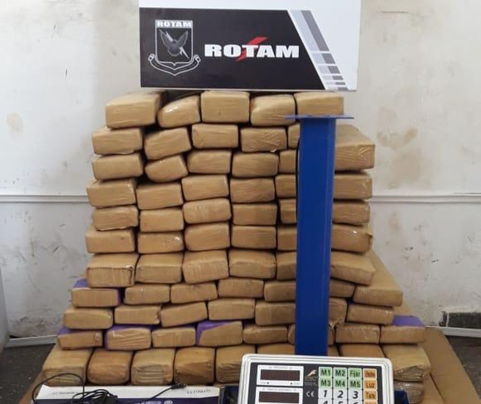 No total foram apreendidos 92 tabletes de droga — Foto: Polícia Militar de Mato Grosso/Divulgação