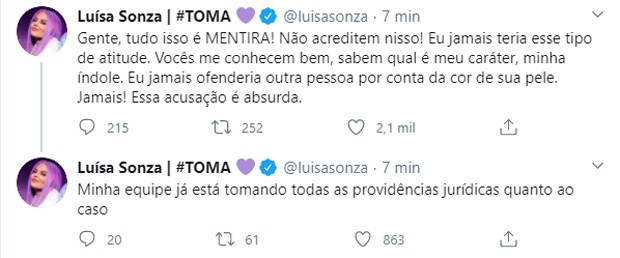 Luísa Sonza nega acusações de racismo (Foto: Reprodução/Twitter)