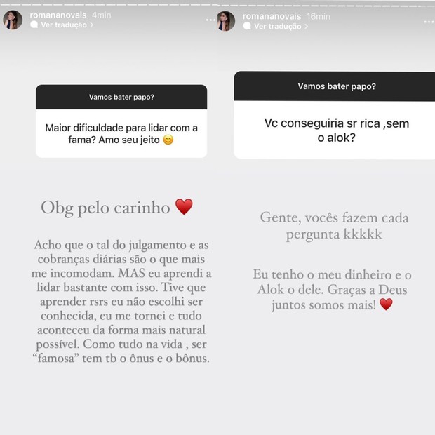 Posts de Romana Novais (Foto: Reprodução/Instagram)