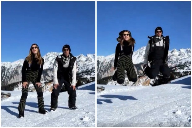 Giovanna Lancellotti e Gabriel David fazem dancinha na neve  (Foto: Instagram/Reprodução)
