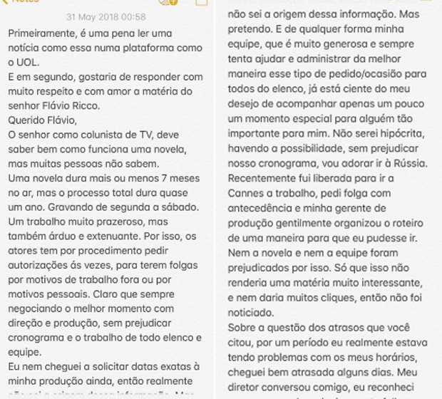 Primeira parte do texto de Bruna Marquezine (Foto: Reprodução/Twitter) Primeira parte do texto de Bruna Marquezine (Foto: Reprodução/Twitter)
