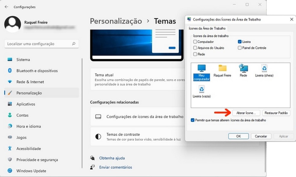 Alteração dos ícones do Windows 11 para o design do Windows 10 — Foto: Reprodução/Raquel Freire