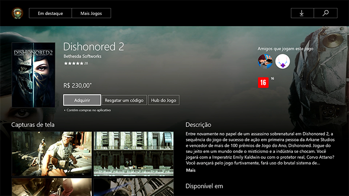 Clique para adquirir o Dishonored 2 (Foto: Reprodução/Murilo Molina)