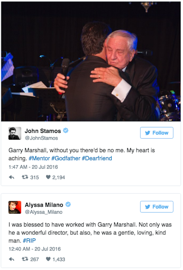 A morte do diretor Garry Marshall foi lamentada por várias celebridades (Foto: Twitter)