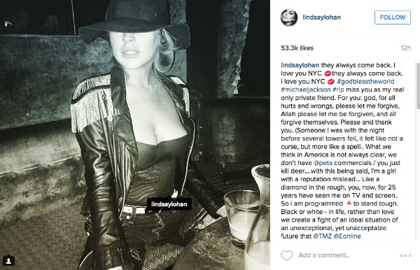 O post indecifrável foi publicado na conta de Lindsay Lohan na noite de sábado (Foto: Reprodução/Instagram)