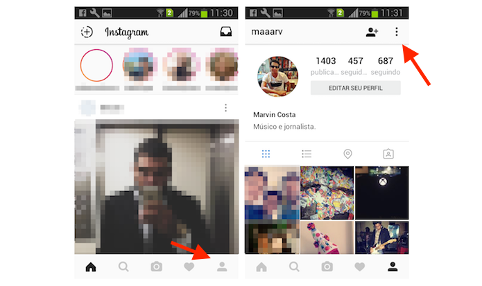 Acesso para as configurações de um perfil do Instagram (Foto: Reprodução/Marvin Costa)