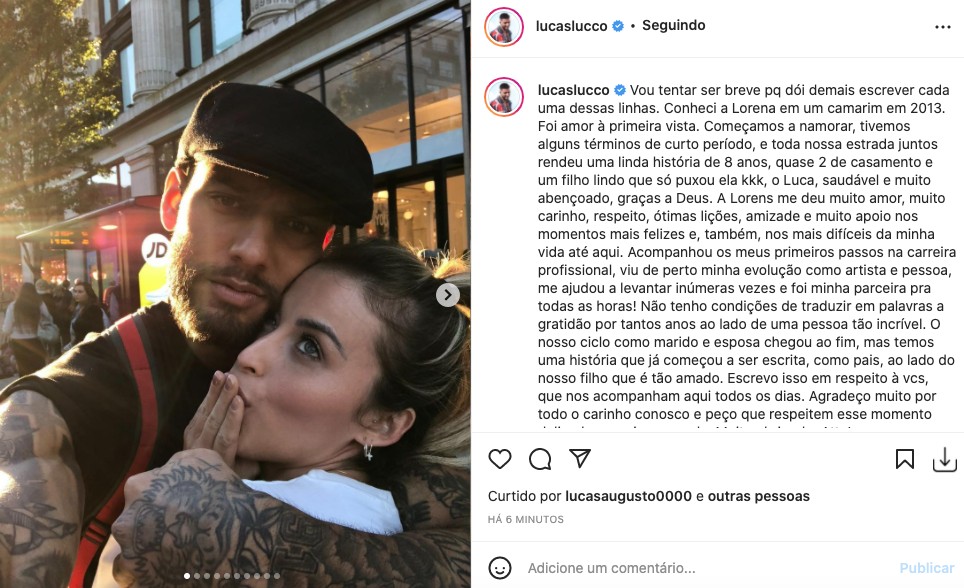 Lucas Lucco anuncia separação de Lorena Carvalho  (Foto: Reprodução/Instagram)