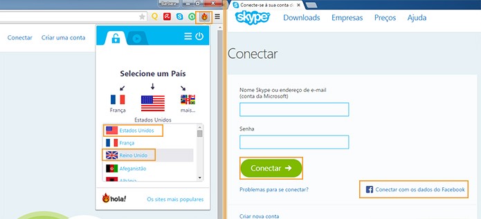 Selecione um dos países com suporte ao Skype Web e adicione suas credenciais (Foto: Reprodução/Barbara Mannara)