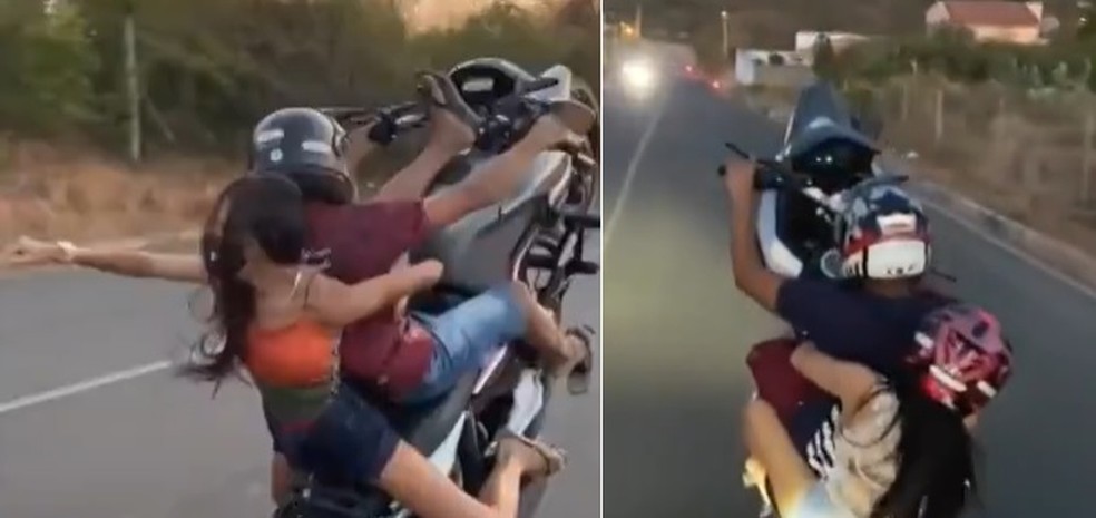 Vídeos mostram jovens sem capacete 'empinando pneu' de moto na Zona Leste de Teresina — Foto: Reprodução
