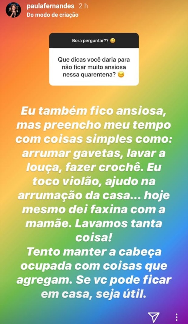 Paula Fernandes responde a perguntas (Foto: Reprodução/Instagram)