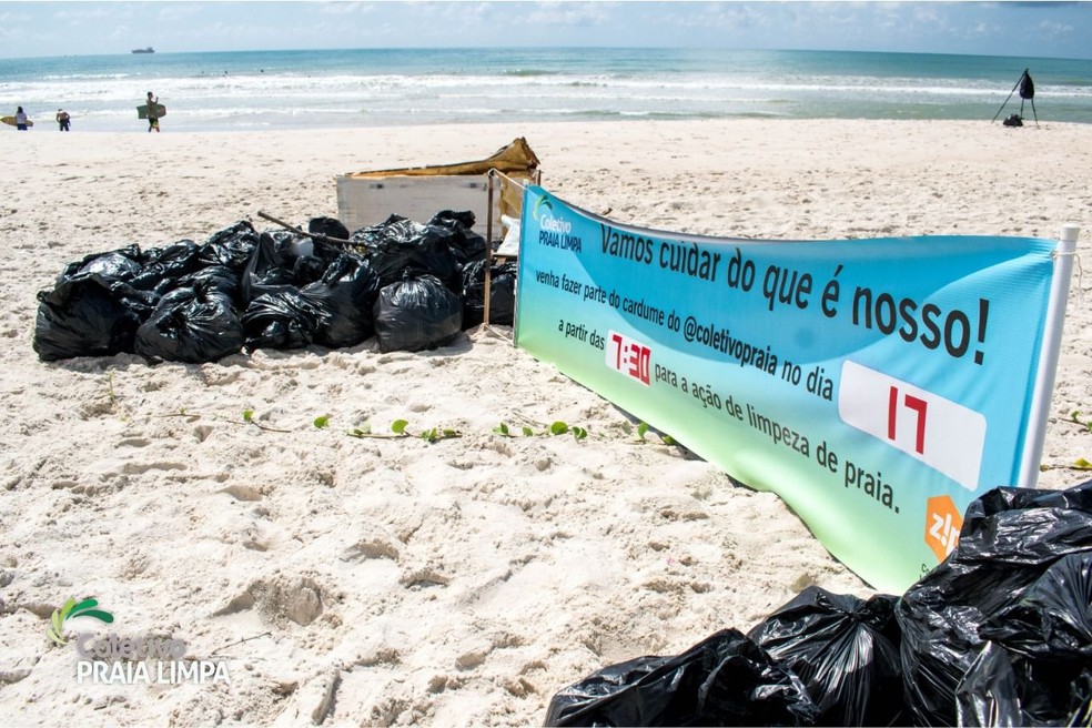 Muito lixo foi retirado da praia — Foto:  Lucas Rodrigues Palma/Arquivo Pessoal