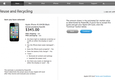 Reprodução do site da Apple mostrando estimativa de preço por iPhone 4S usado (Foto: Reprodução)