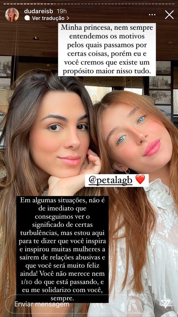 Duda Reis apoia Pétala Barreiros (Foto: Reprodução/Instagram)