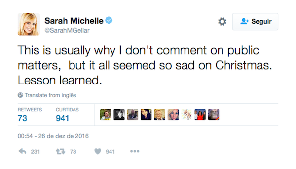 O pedido de desculpas de Sarah Michelle Gellar (Foto: Twitter)