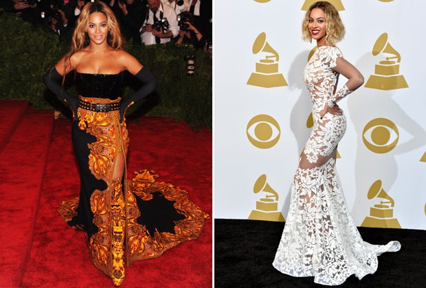 Beyoncé exibe corpo mais magro no tapete vermelho do Grammy 2014 (foto à direita) (Foto: Getty Images)