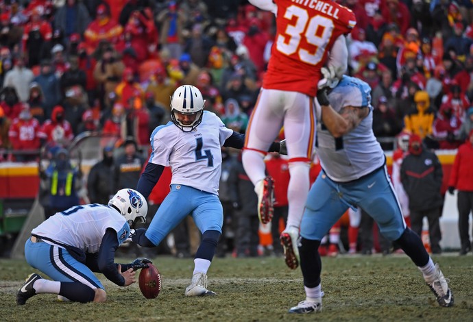 O kicker Ryan Succop, do Tennessee Titans, acertou field goal de 53 jardas no último lance da partida (Foto: Getty Images) O kicker Ryan Succop, do Tennessee Titans, acertou field goal de 53 jardas no último lance da partida (Foto: Getty Images)