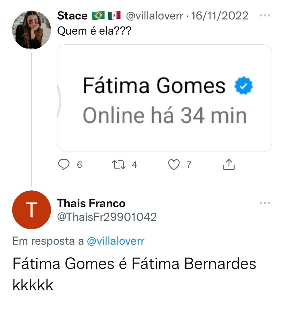 Publicação sobre o nome de Fátima Bernardes — Foto: Reprodução/Twitter
