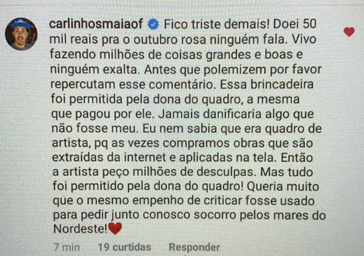 Felipe Neto tambem criticou a atitude de Maia (Foto: Instagram/ Reprodução)