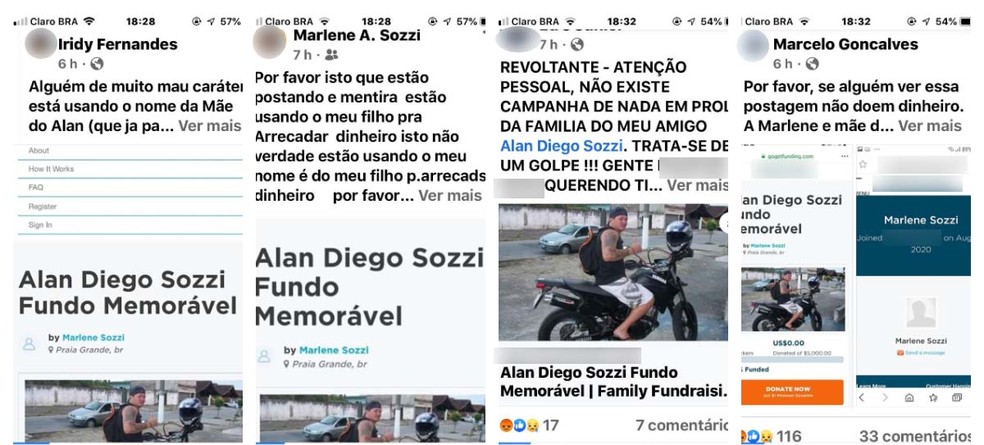Familiares fizeram postagens de alerta sobre falsa campanha de arrecadação após morte de tatuador — Foto: Reprodução/Facebook
