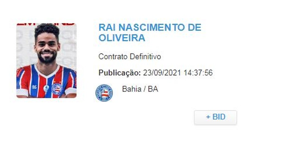 Raí é regularizado e pode estrear pelo Bahia — Foto: Divulgação/ EC Bahia
