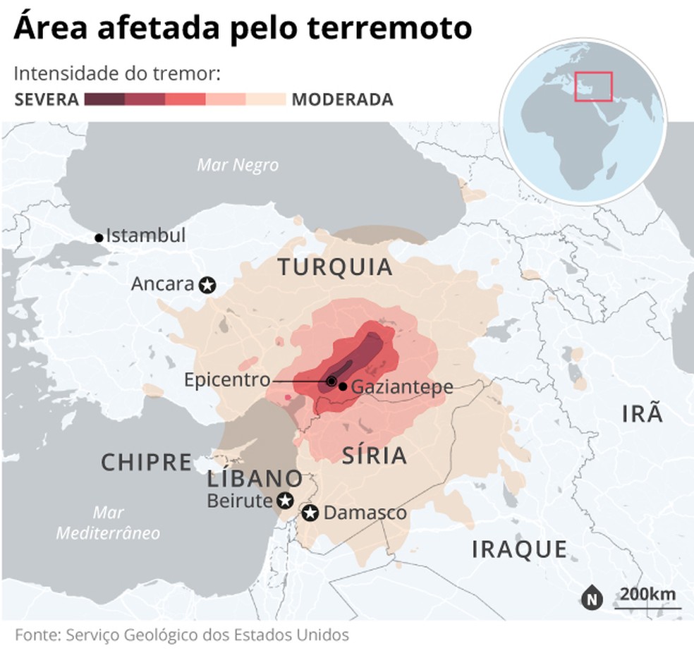 Mapa da área atingida — Foto: Arte O Globo