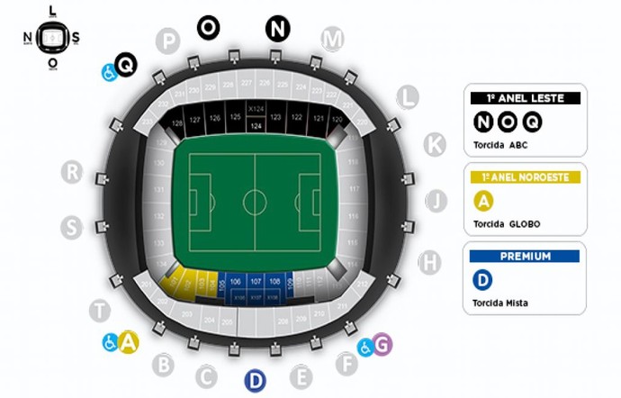Mapa Arena das Dunas ABC x Globo FC (Foto: Reprodução)