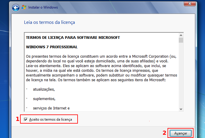 Aceitando os termos do licenciamento do Windows 7 (Foto: Reprodução/Edivaldo Brito) (Foto: Aceitando os termos do licenciamento do Windows 7 (Foto: Reprodução/Edivaldo Brito))