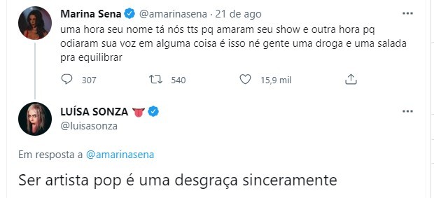 Marina Sena e Luísa Sonza causam polêmica (Foto: Reprodução/Twitter)