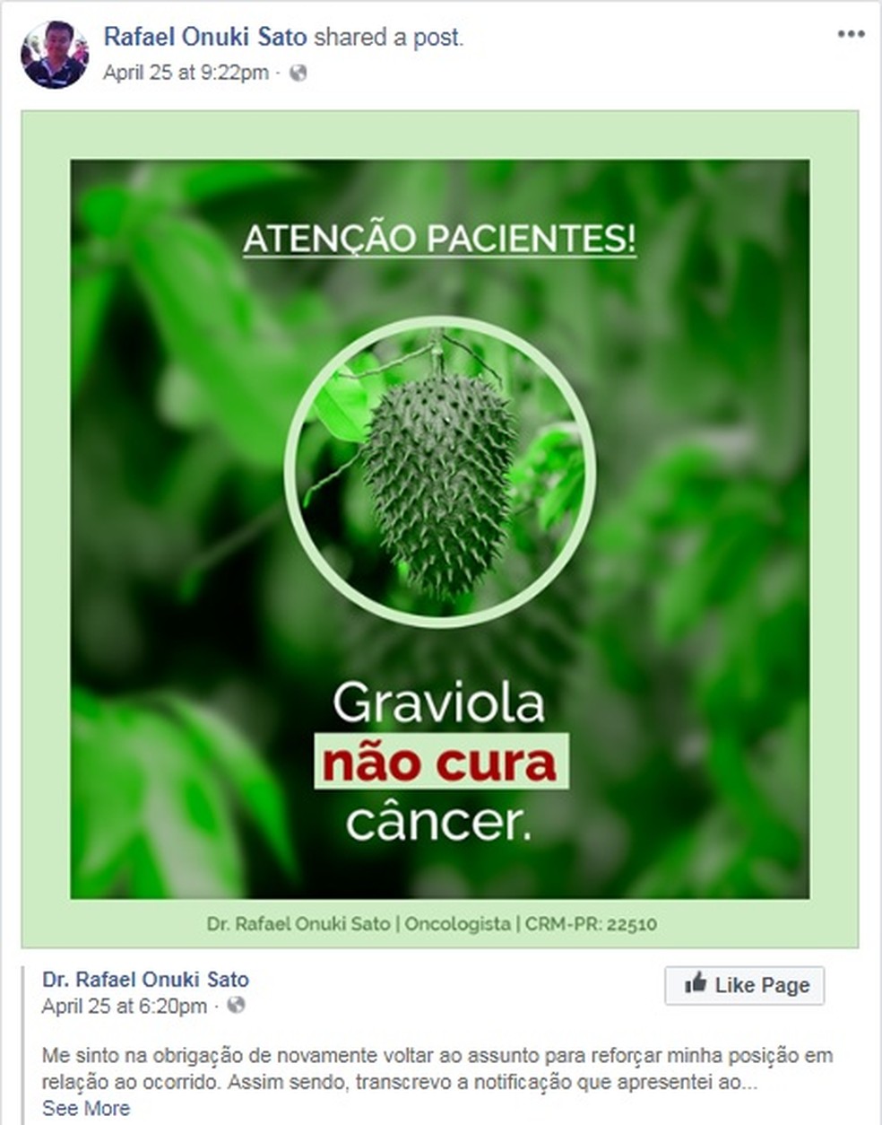 Oncologista Diz Em Audio Que Cha De Graviola Cura Cancer Nao E