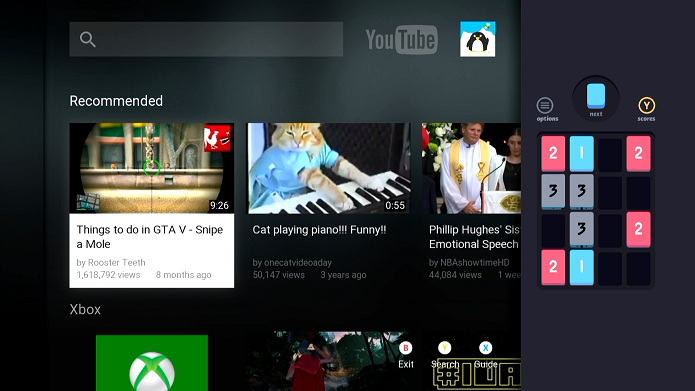 Integrado aos recursos do Xbox One, Threes! pode ser jogado ao mesmo tempo em que se assiste TV (Foto: Divulgação)