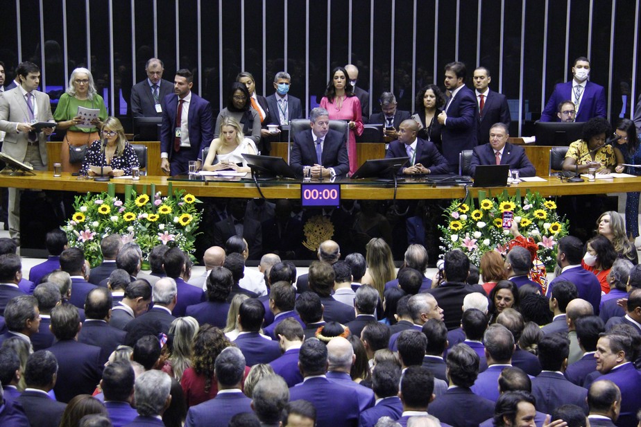 O presidente da Câmara, Arthur Lira, durante sessão de abertura do ano legislativo