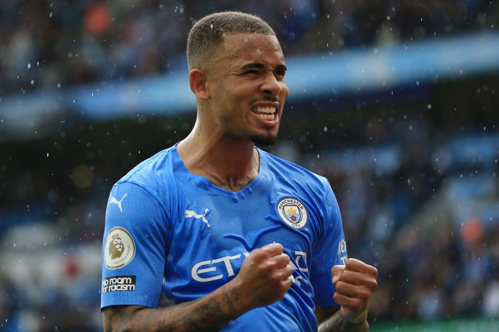 Gabriel Jesus foi o destaque da vitória do Manchester City sobre o Norwich, pelo Campeonato Inglês — Foto: Getty Images