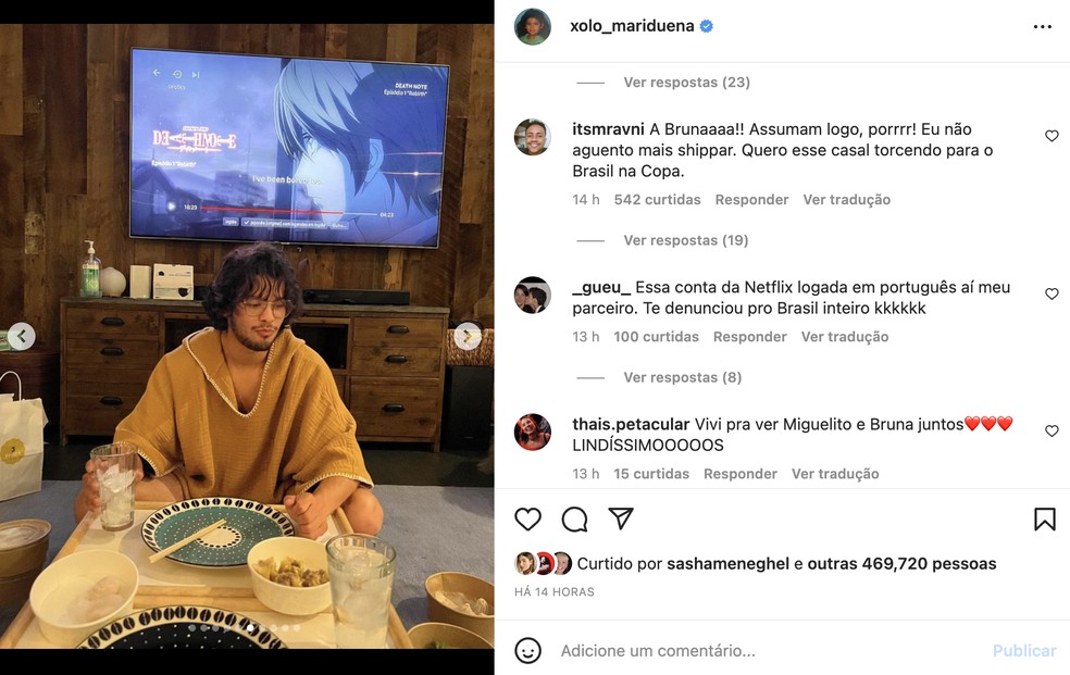 Fãs de Xolo Maridueña e Bruna Marquezine notaram TV do ator com Netflix logada em português — Foto: Reprodução / Instagram