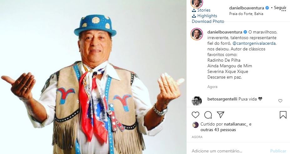 Daniel Boaventura lamenta morte de Genival Lacerda (Foto: Reprodução / Instagram)