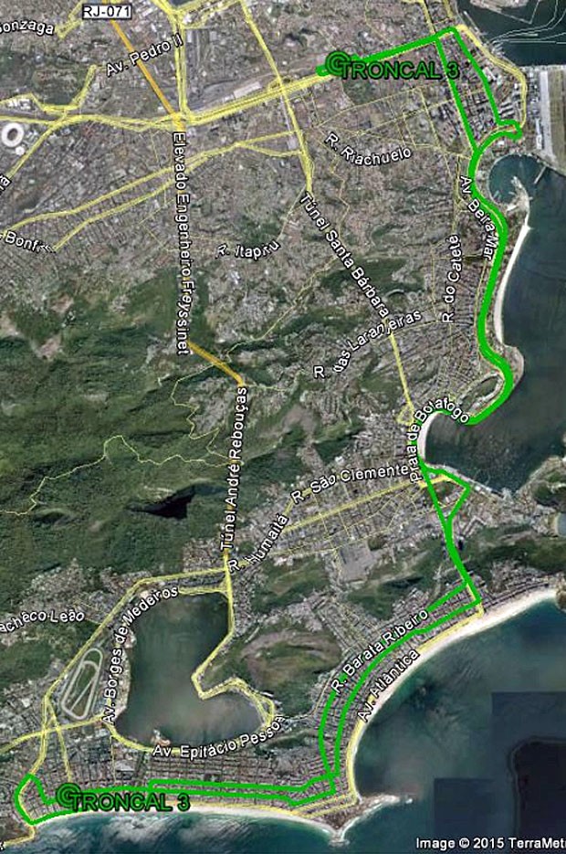 Linha troncal 3  (Foto: Reprodução / Prefeitura do Rio / Google Maps)