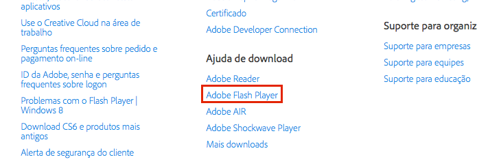 Clicando no link de suporte do Adobe Flash Player (Foto: Reprodução/Edivaldo Brito)