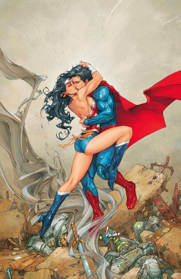A capa do livro com o beijo apaixonado do Super-Homem e da Mulher-Maravilha (Foto: Divulgação)