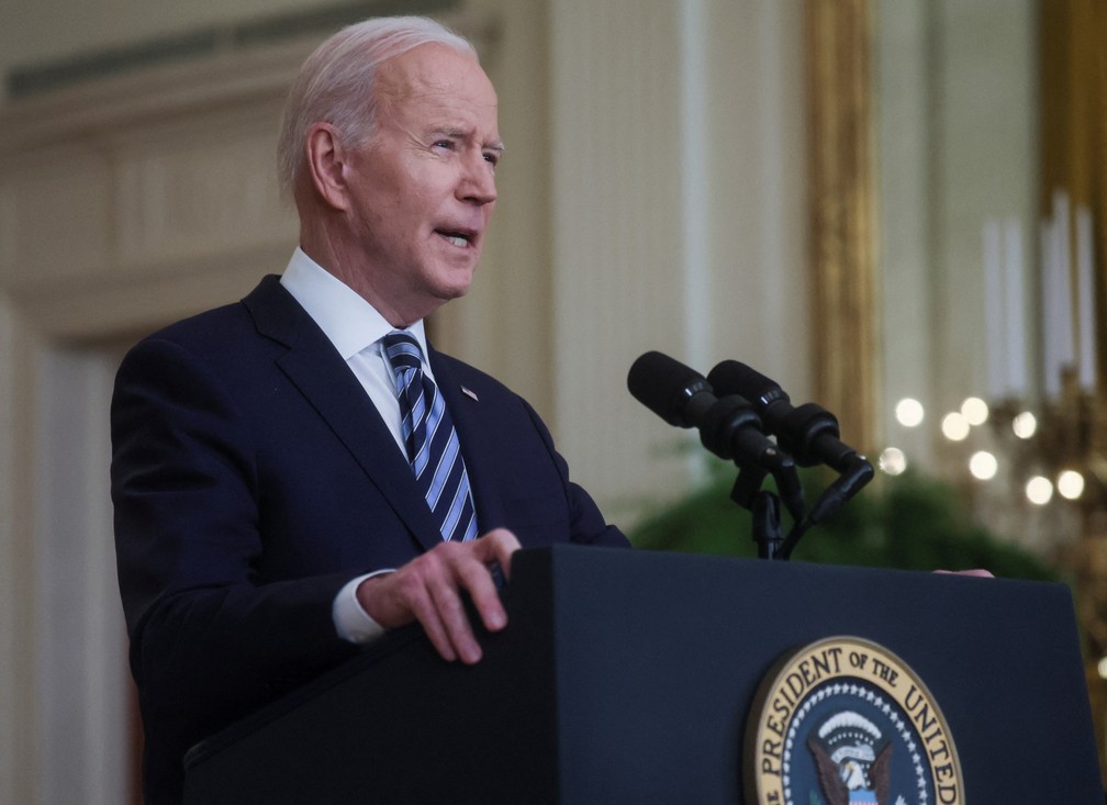 Joe Biden, presidente americano, durante discurso na Casa Branca nesta quinta-feira (24) — Foto: Leah Millis/Reuters