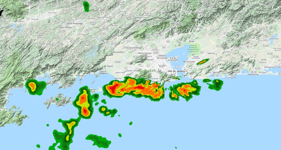 Imagens de radar do Alerta Rio mostram núcleos na Zona Oeste do Rio — Foto: COR