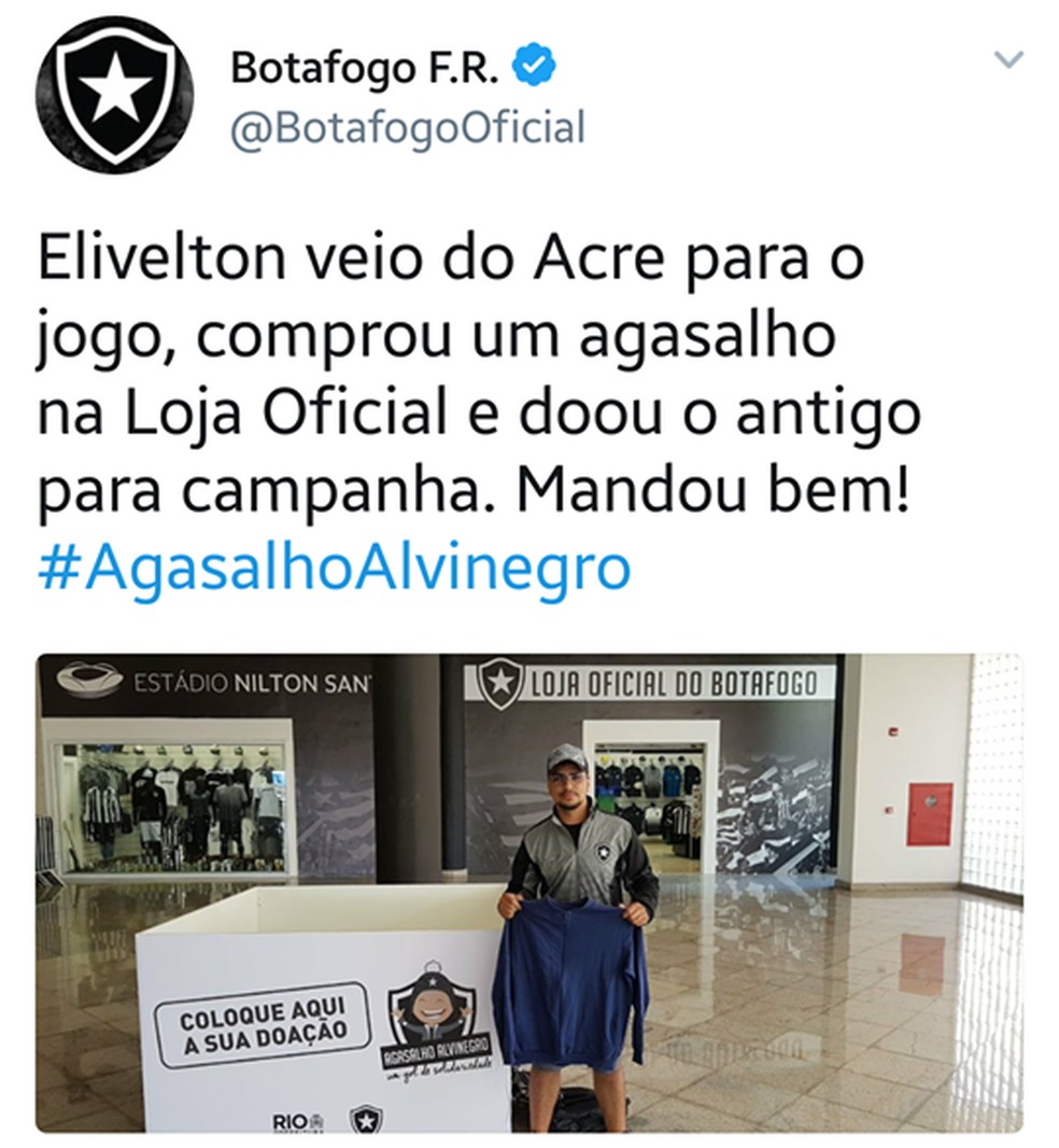 Após campanha de amigos, Botafogo homenageia torcedor acreano em redes sociais (Foto: Reprodução/Twitter)