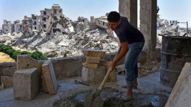 BBC Uma grande área da Síria foi destruída pela guerra (Foto: AFP via BBC)