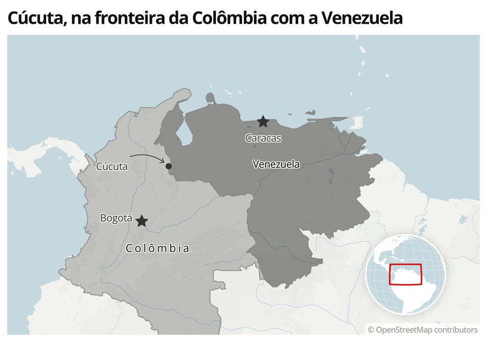 Mapa mostra a localização de Cúcuta, na Colômbia — Foto:  g1