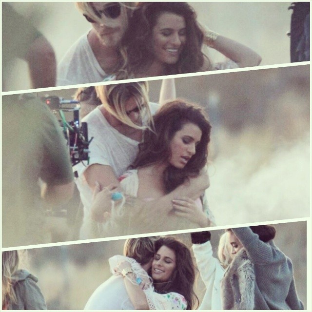 Lea Michele e modelo em gravação de clipe (Foto: Reprodução)