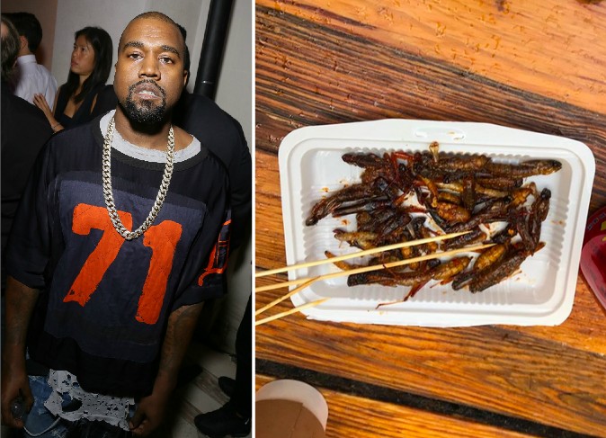 O rapper Kanye West e o prato de insetos comido por ele e pelo pai (Foto: Getty Images/Instagram)