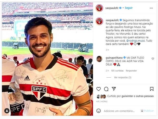 Publicação do SPFC sobre Rodrigo Mussi (Foto: Reprodução/Instagram)
