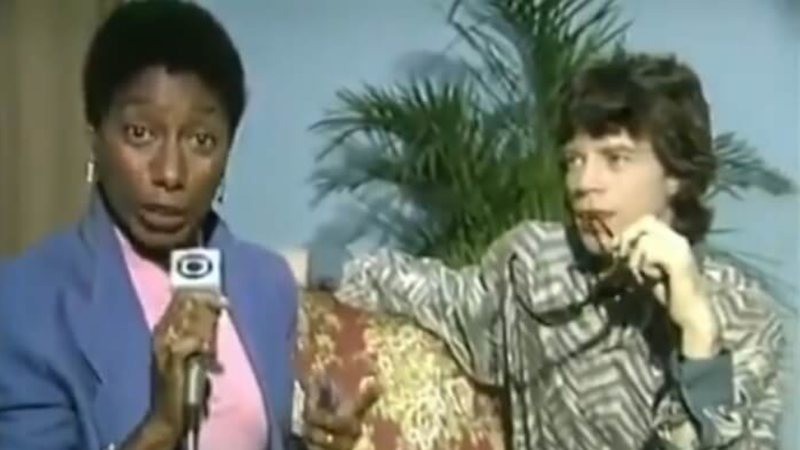 Em 1984 Glória Maria conversou com Mick Jagger, líder dos Rolling Stones. A entrevista viralizou 36 anos depois na internet — Foto: Reprodução/TV Globo